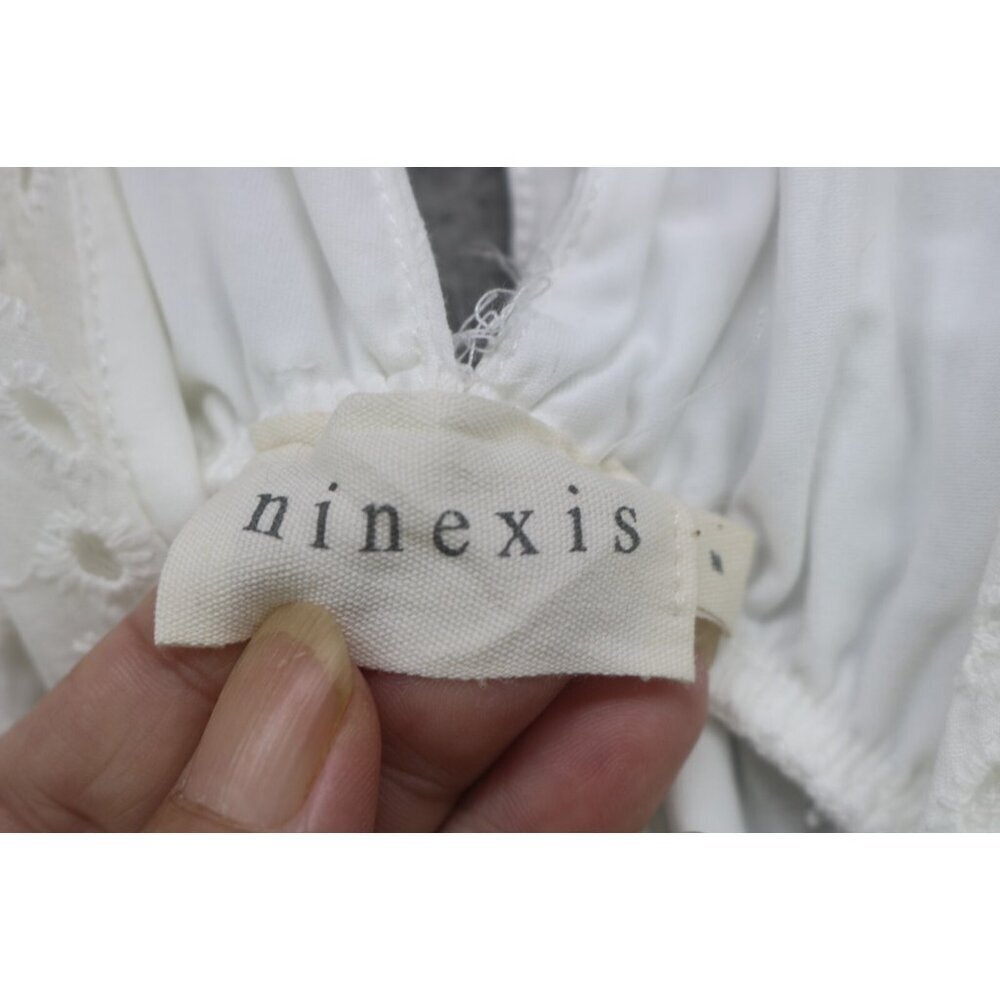 Ninexis White Eyelet Short Sleeve Babydoll Mini Dress-Medium-Pockets-Cottagecore - Picture 5 of 13